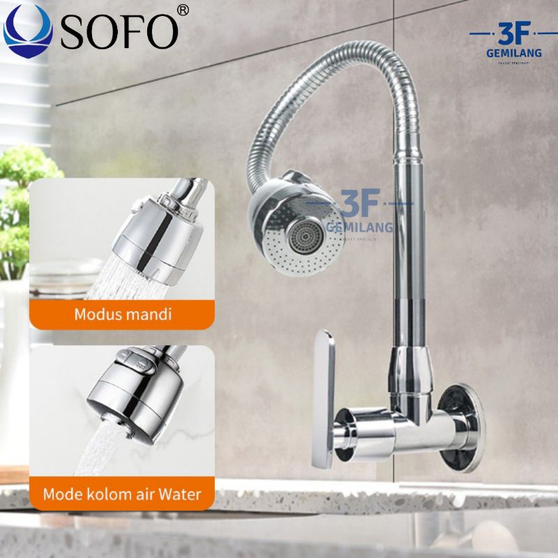 Sofo - Kran Air ANGSA WALL Dapur Warna CHROME FLEXIBLE 1/2 INCH