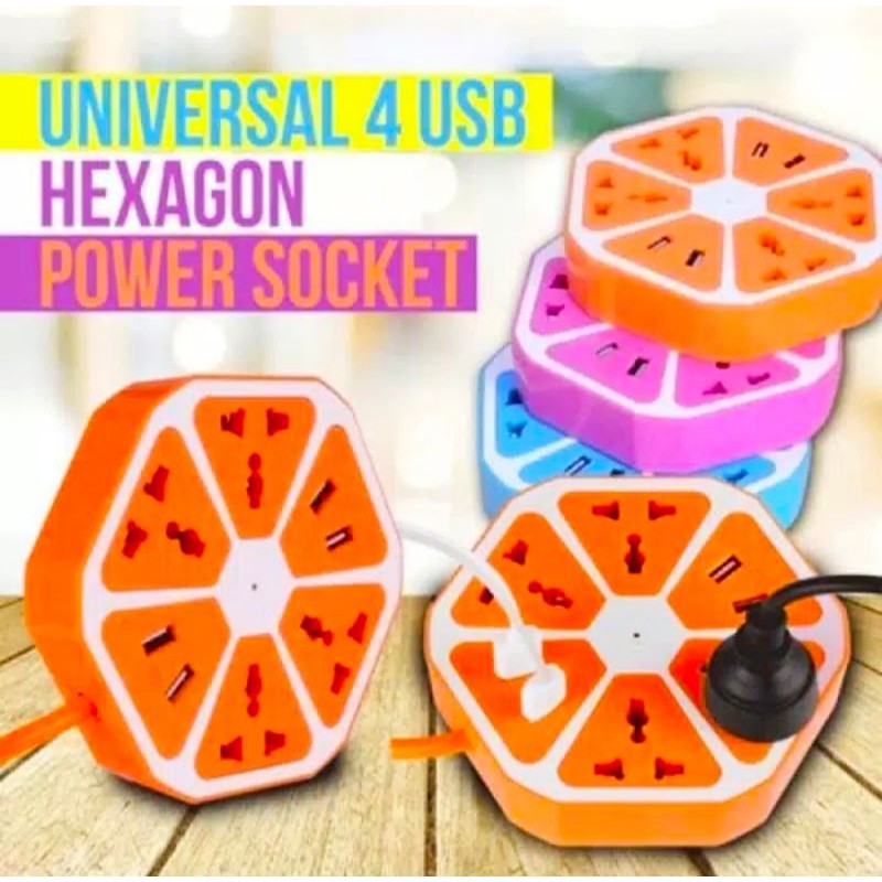 Stop kontak USB HEXAGON SOCKET + 4 USB colokan listrik smart power