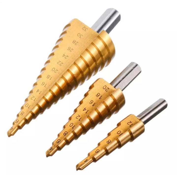 Mata Bor Pagoda Set 3 Pc 4-12 4-20 4-32 / Step Steel Cone Drill Bits