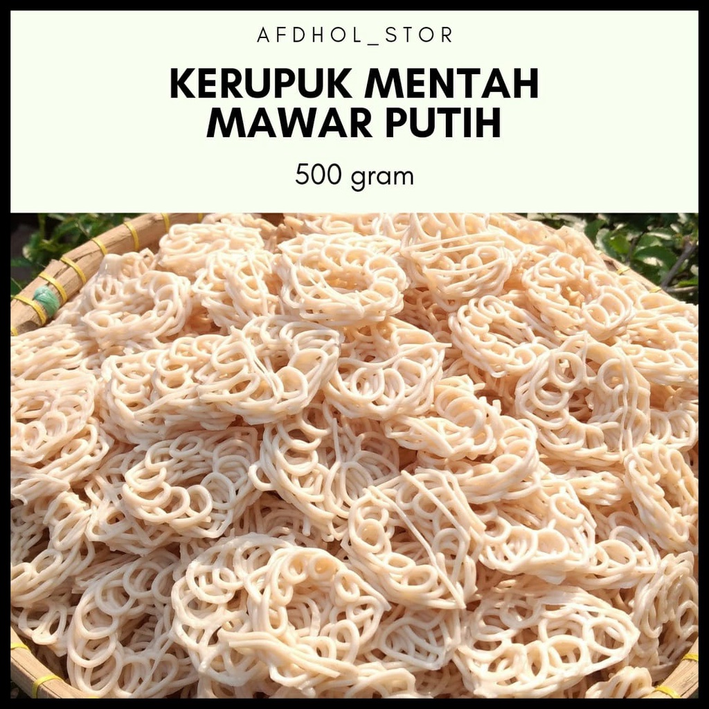 

Kerupuk Mentah, Kerupuk Mawar Putih, Kerupuk Ikan Bawang Kerupuk Keriting Ukuran Sedang 500g