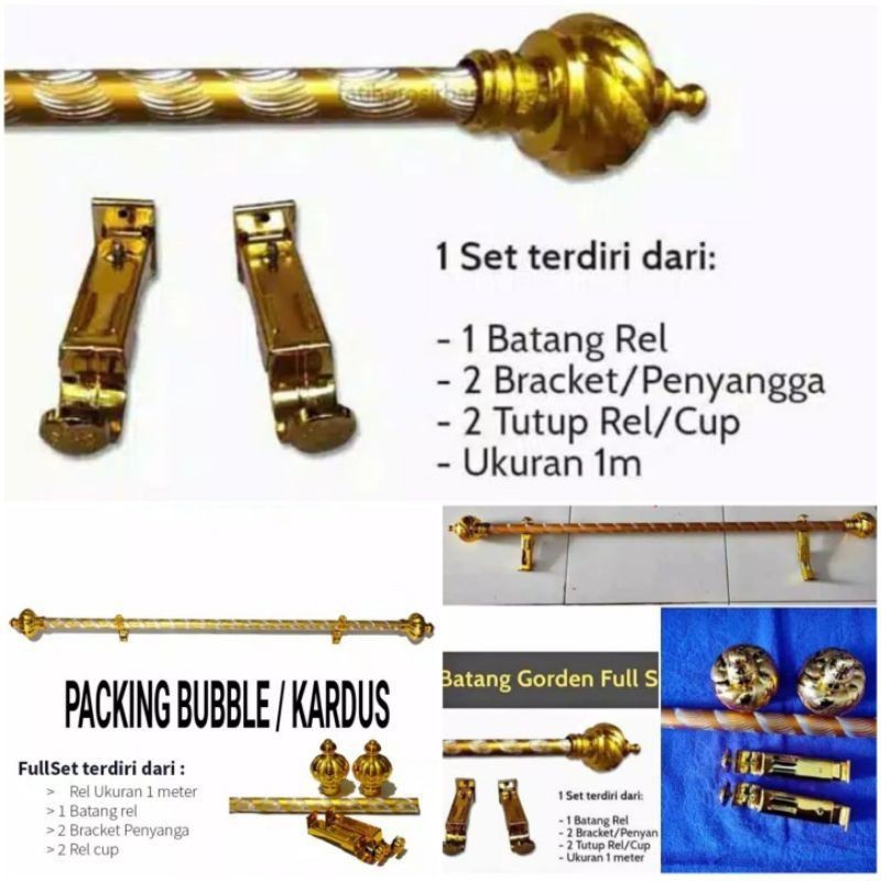 Rel Gorden/Batang Gorden/Rolet Gorden/Full set 1meter- Gold, 100cm