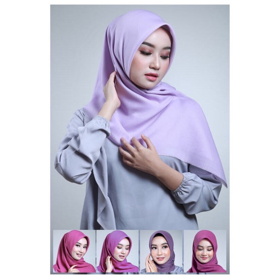 Saudia RAWIS 100% Original Ansania Hijab Segi Empat - Kerudung Polos Seri Warna Ungu - Ansania Hijab