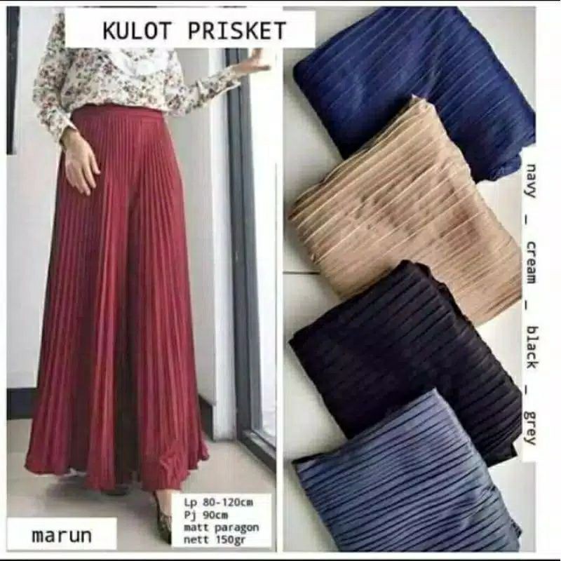 Celana Kulot Plisket Dewasa Hyget Premium Celana Panjang Wanita Kulot Putih Hitam