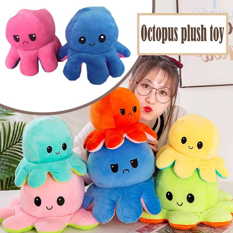 【Ready Stock】50cm Double-Sided Flip Reversible Octopus Plush Toy Marine Life Stuffed Animals Doll Kids Gift