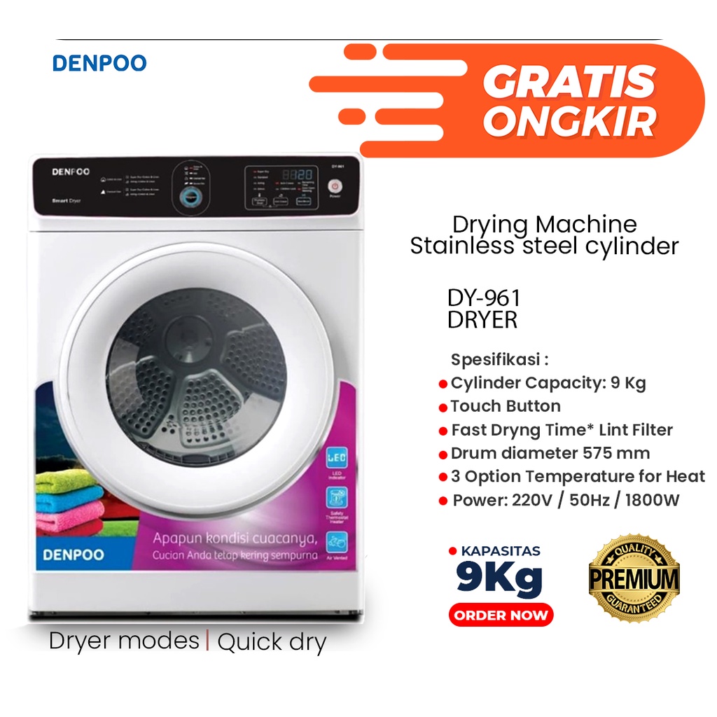 Dryer DY 961 Mesin Pengering Laundry Kapasitas 9 Kg Terbaru dan Super Hemat Listrik