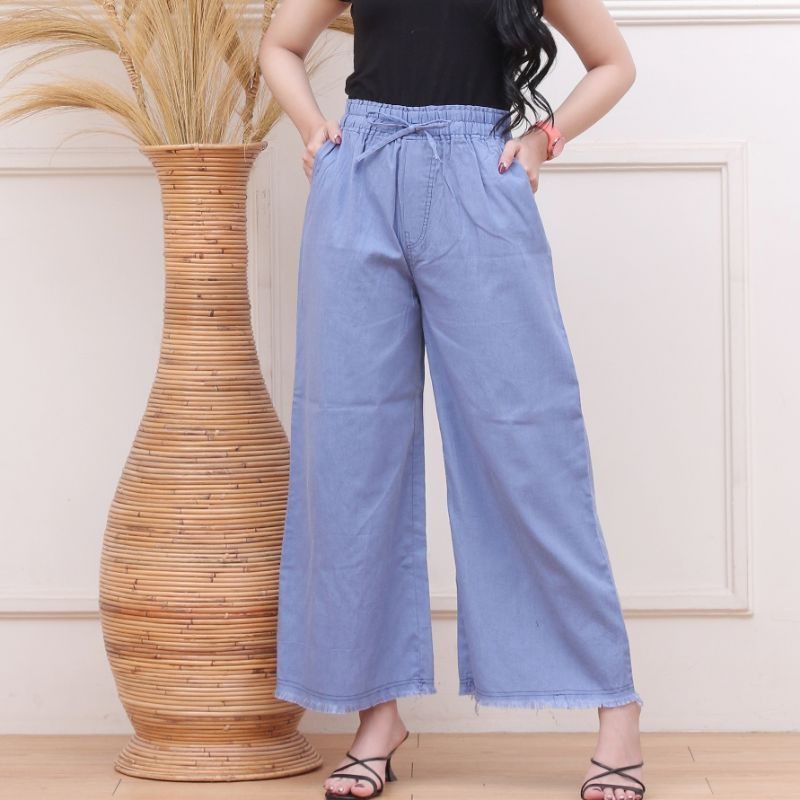 COD KULOT JEANS RAWIS MURAH JUMBO WANITA PINGGANG KARET HIGHWAIST JEANS TEBAL MURAH