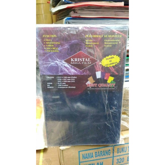 

(TERLARIS) Cover mika merk Kristal tebal 0.25mm ukuran Folio