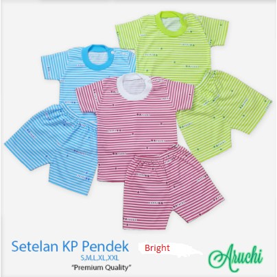 Setelan Pendek Bayi Aruchi BRIGHT/SALUR TERANG SML,XL,XXL bahan Cotton Lembut CBKS