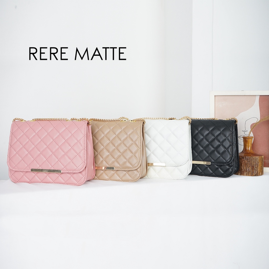Rere Matte | Sources.id Original  - Tas Selempang Wanita Bahu Lucu Kecil / Mini Tali Rantai Gold se 