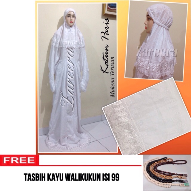 Mukena Terusan Katun Paris Renda Putih