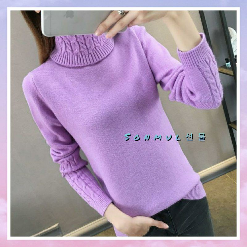 Turtleneck Slim Knitted Sweater Winter Import Baju Rajut Tangan Panjang Musim Dingin