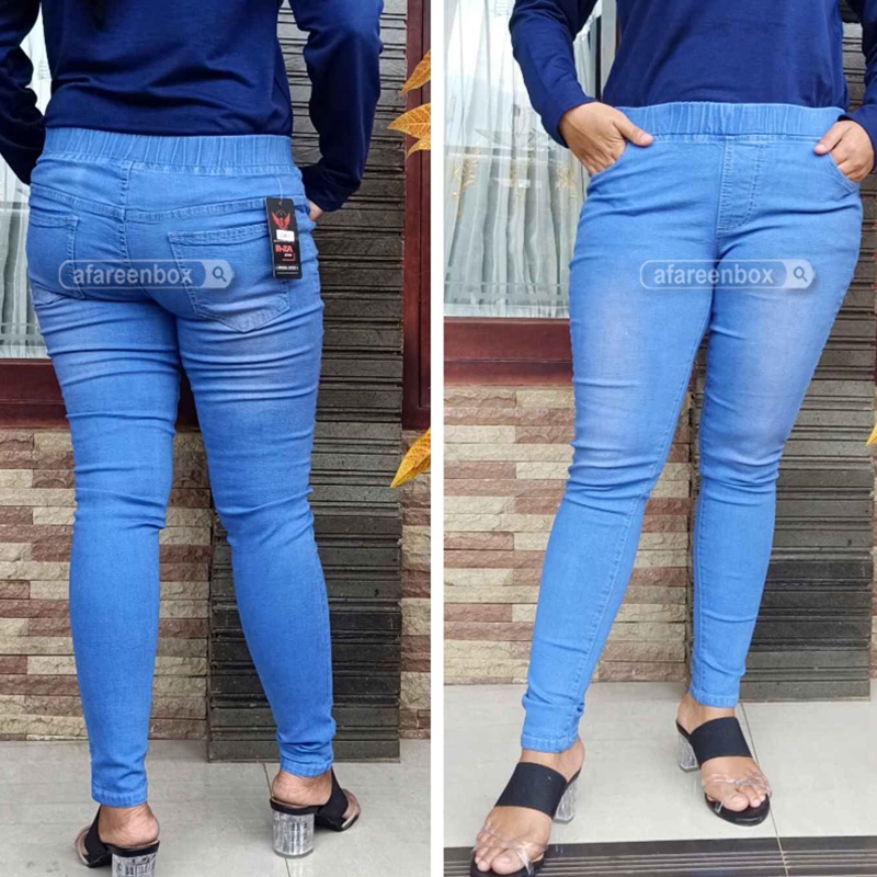 Legging Jeans Jumbo Pinggang Karet Stretch Jegging Jeans Skinny Celana Panjang Jeans Wanita 27-38