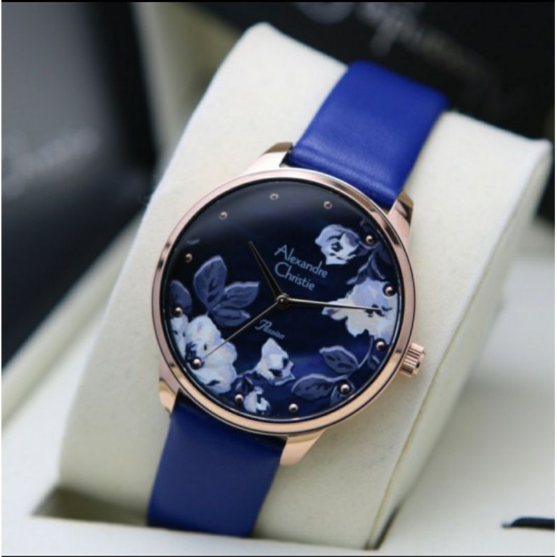 ORIGINAL JAM TANGAN WANITA ALEXANDRE CHRISTIE CEWEK BLUE ROSEGOLD KULIT ALEXANDER CRISTIE AC 2926