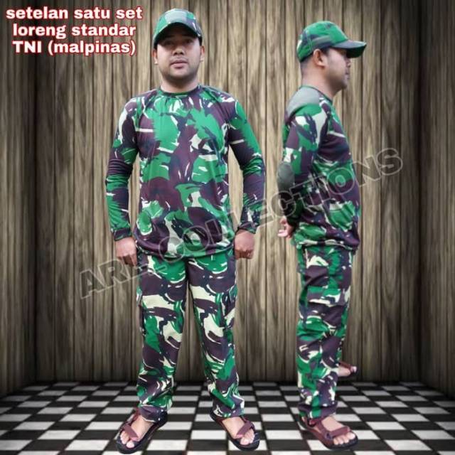 Setelan satu set celana kaos topi bdu loreng MALVINAS ( STANDAR TNI AD)/setelan army pdl lapangan