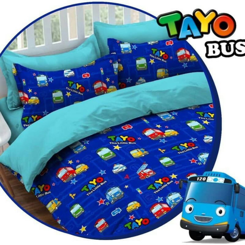 Sprei & Badcover katun lokal Star motif TAYO BUS