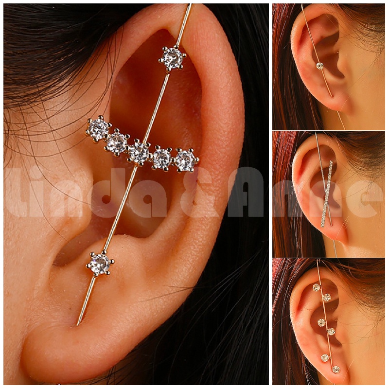 1pc Anting Tindik Zirkon -  Anting Tusuk Wanita Panjang Hias Mutiara Kristal Gaya Korea