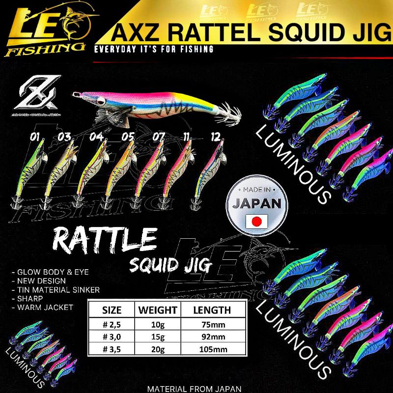 SQUID JIG AXZ RATTLE UMPAN CUMI KAIL CUMI 2.5 3.0 3.5