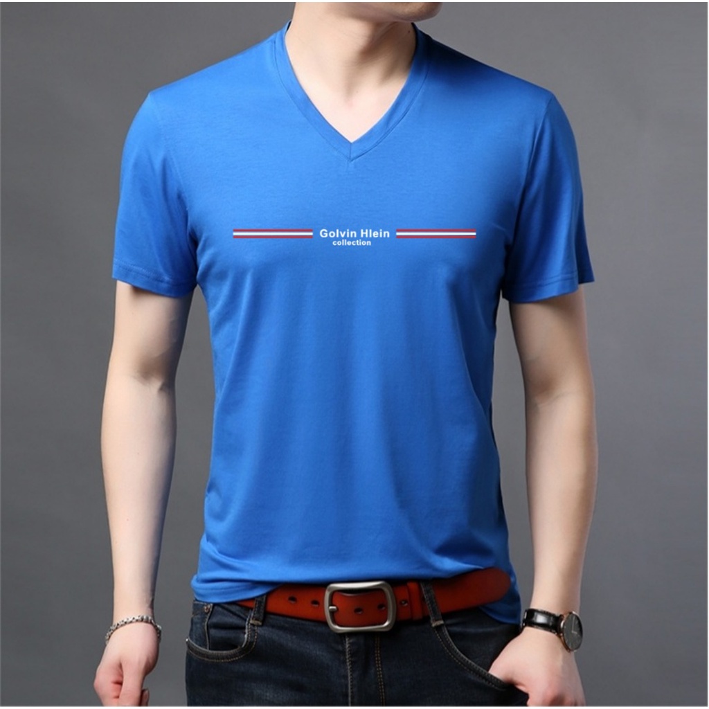 TORETTO-Kaos keren V-neck lengan pendek / baju kaos kerah V slim fit unisex / kaos Vneck elegant - GOLVIN