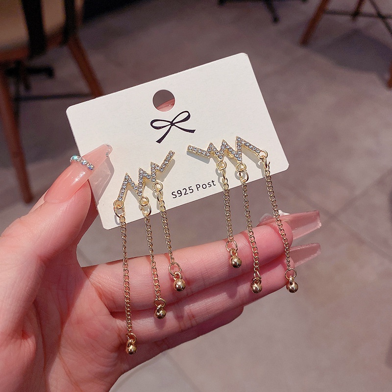 Anting Drop 925 silver needle Model Rumbai Aksen Berlian Untuk Wanita