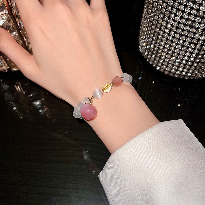 Gelang Manikmanik Onyx Opal Warna Peach Hias Kristal Gaya Mewah Untuk Wanita