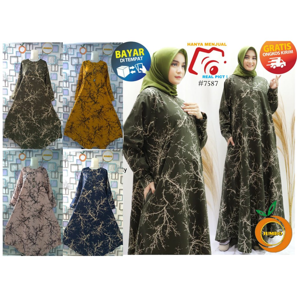 GAMIS JUMBO.AKR2 7587.LD 126.BAHAN KATUN LINEN IMPORT.REAL PICT.GAMIS JUMBO MURAH.