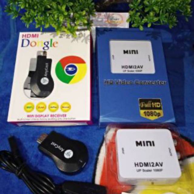 Paket Anycast Dongle dan Mini HDMI to AV Untuk TV Tabung
