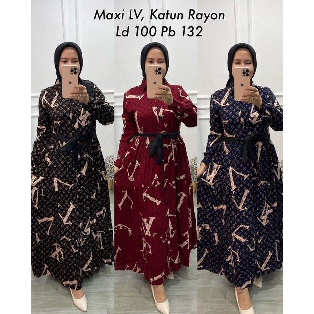 Gamis terbaru Motif LV”Bahan katun rayon Ld 100 Panjang 132
