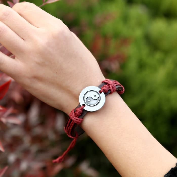 GELANG KULIT PRIA YIN YANG ORIGINAL / GELANG COUPLE KULIT ASLI G13 - BROWN