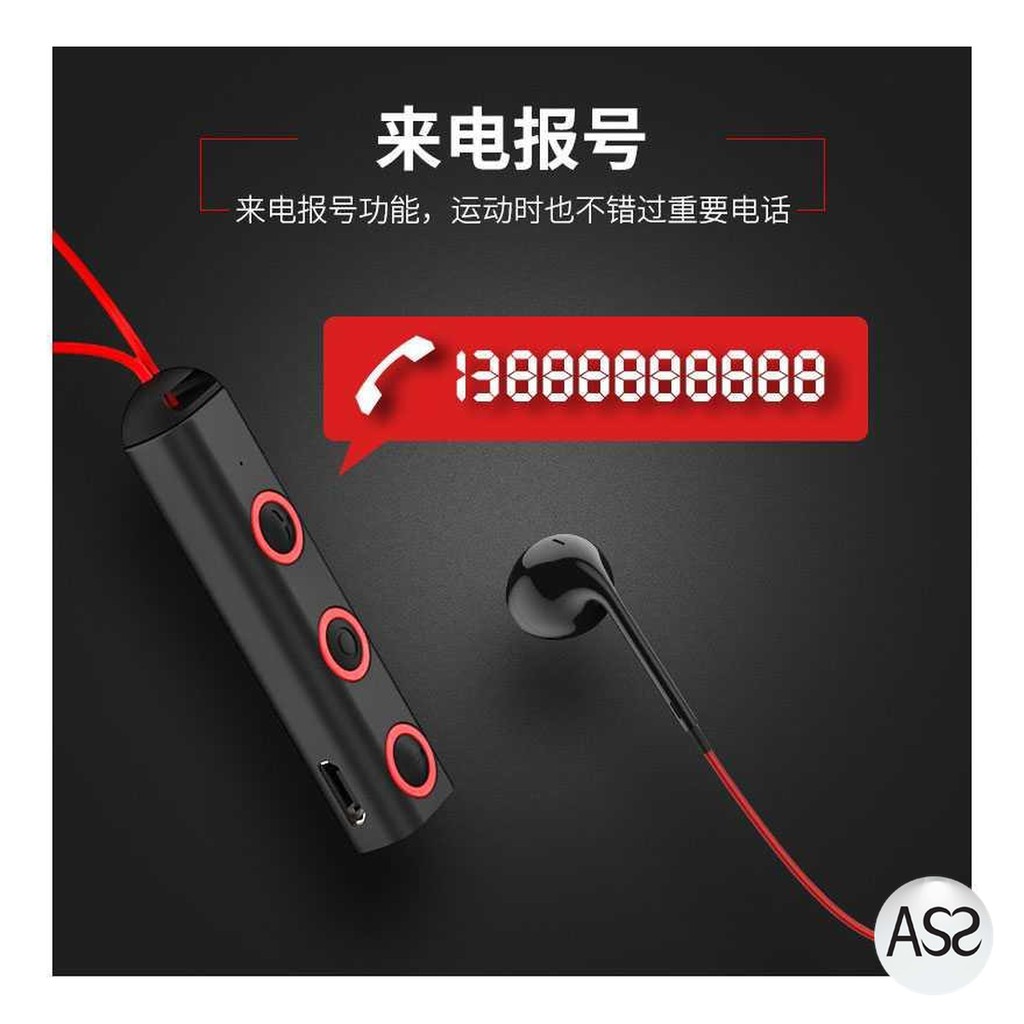 ASS Shop - Earphone Bluetooth V4.1 + EDR Sports dengan Neckband Magnetic