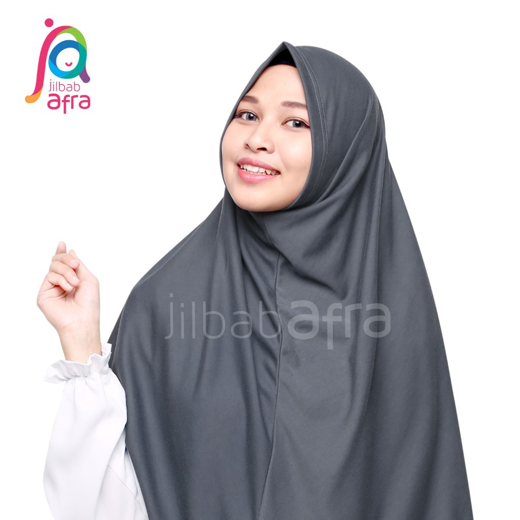 Jilbab Afra Syifa Abu Tua - Bergo Syiria Non Pet - Hijab Instan Bahan Kaos, Adem &amp; Lembut