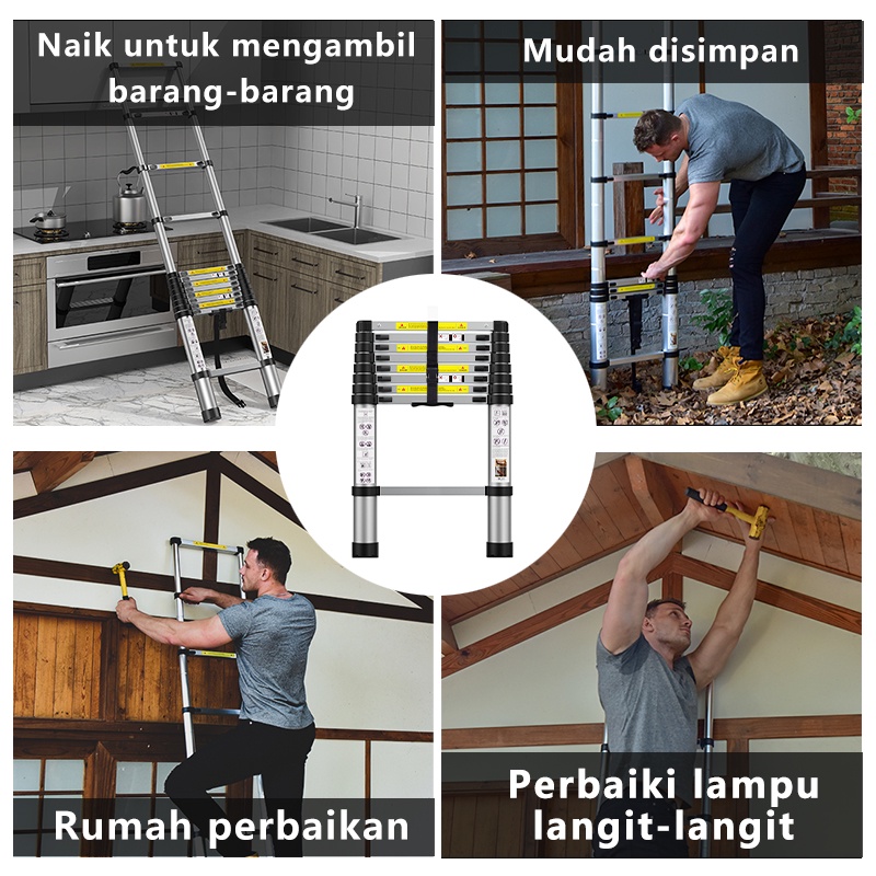 IXCE Tangga Lipat Teleskopik 4.4m/5m/6.2m/7mSingle Telescopic Ladder Perak/Hitam