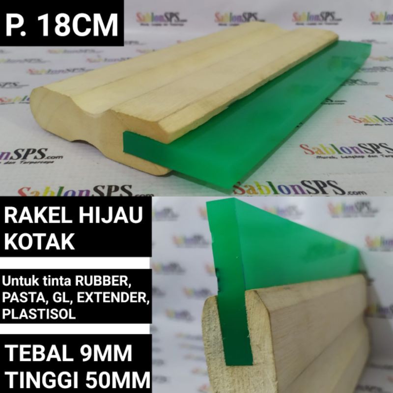 RAKEL SABLON HIJAU KOTAK 9X50MM SET GAGANG KAYU P. 18CM