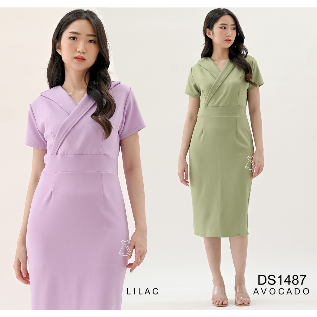 DS1487 - DRESS PESTA BASIC SCUBA SEPAN STRETCH DRESS WANITA BUSUI FRIENDLY DRESS KANTOR MURAH