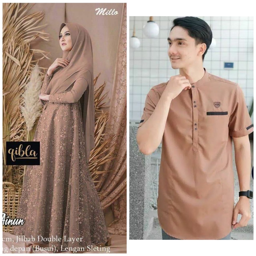 COUPLE GAMIS KOKO LEBARAN AINUN FREE HIJAB SYAR'I KELUARGA MODERN WANITA AYAH IBU PRIA