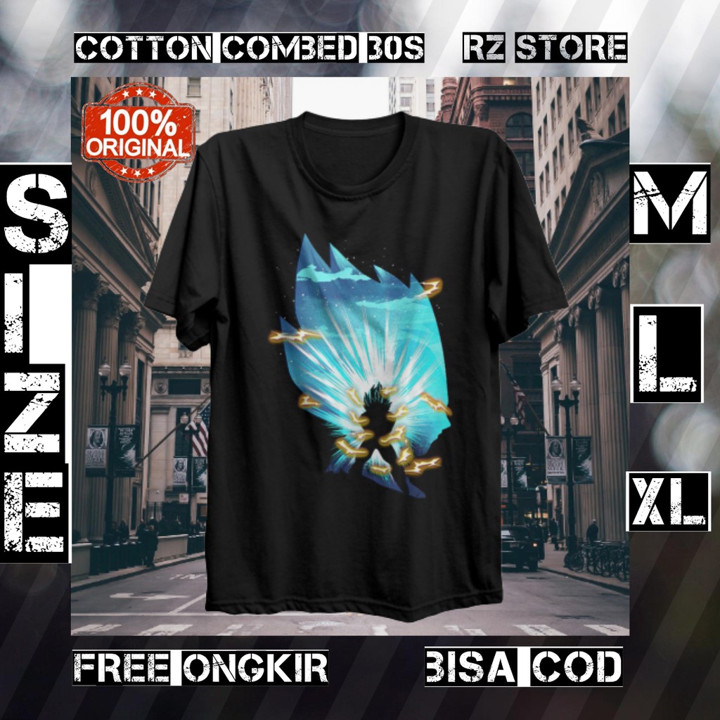 KAOS PRIA T SHIRT KAOS DISTRO PRIA KAOS ANIME VEGETA FINAL FLASH BLUE ORIGINAL DTG PREMIUM 30S
