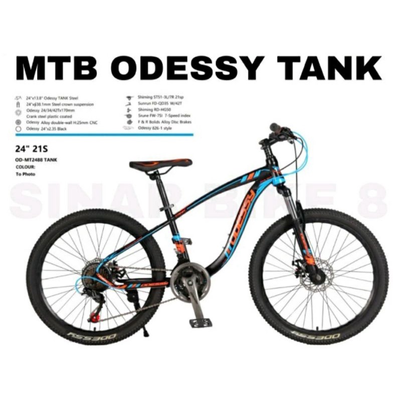 Sepeda Gunung MTB 24 inch Odessy Tank Double Disc Inner Cable 7 Speed