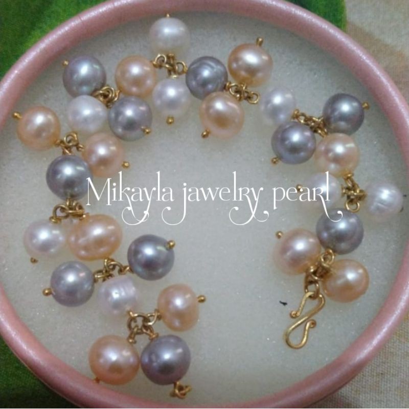 GELANG EMAS 22 KARAT MUTIARA ASLI LOMBOK|GELANG RUMBAI MUTIARA TAWAR|GELANG WANITA TERBARU|BOX MEWAH