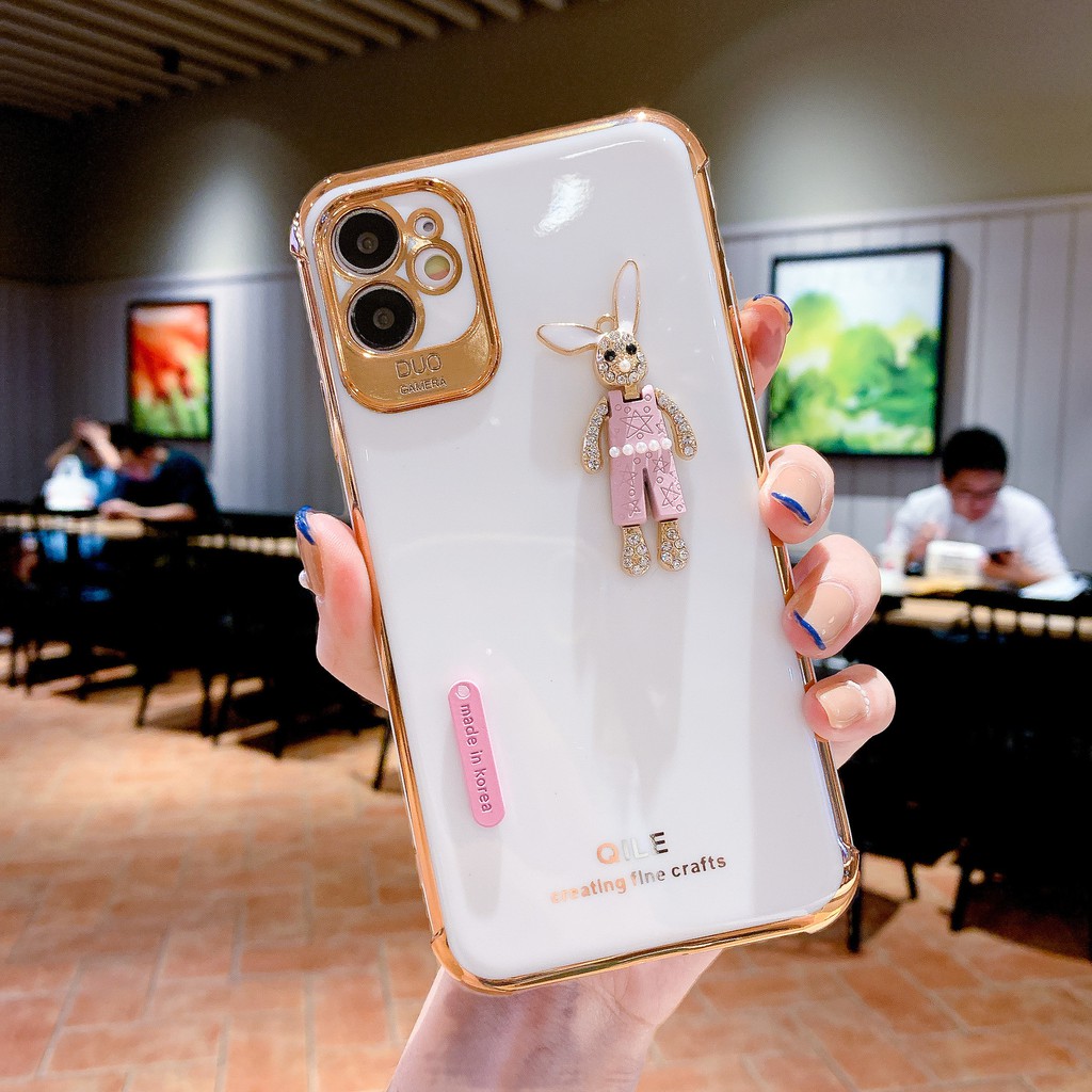 IPHONE Boneka Kelinci Berlian Desain Pinggiran Emas Casing Ponsel Kompatibel Dengan Iphone12 11 Pro Max X Xs Max Xr Ffghnb