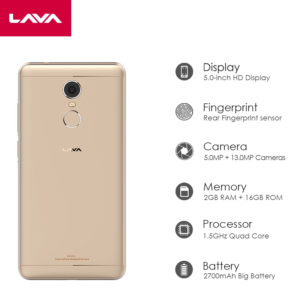 Lava A3 Mini 4g Smartphone 5 0 Inci 13mp Kamera 2gb 16gb Ponsel Smartphone Mobile Phone Shopee Indonesia