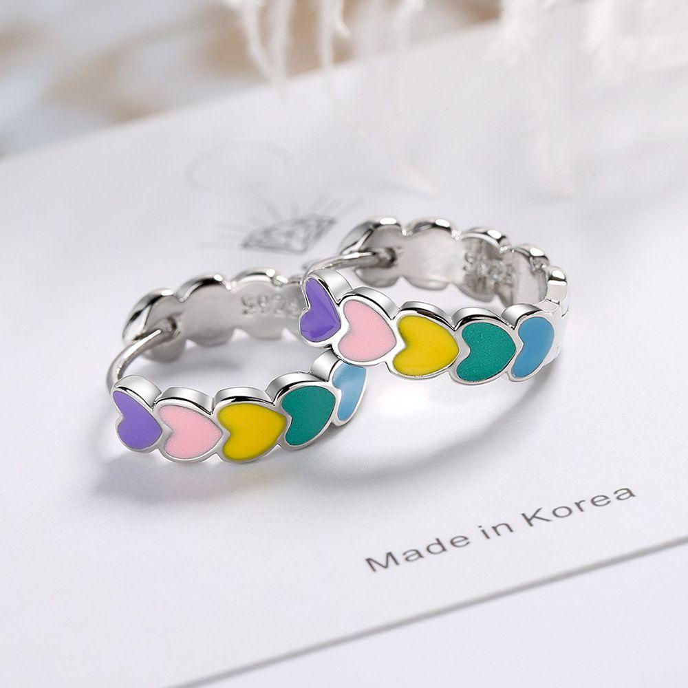 Preva Anting Wanita Gadis Romantis Hati Pelangi Enamel Menjuntai Earring Hoops