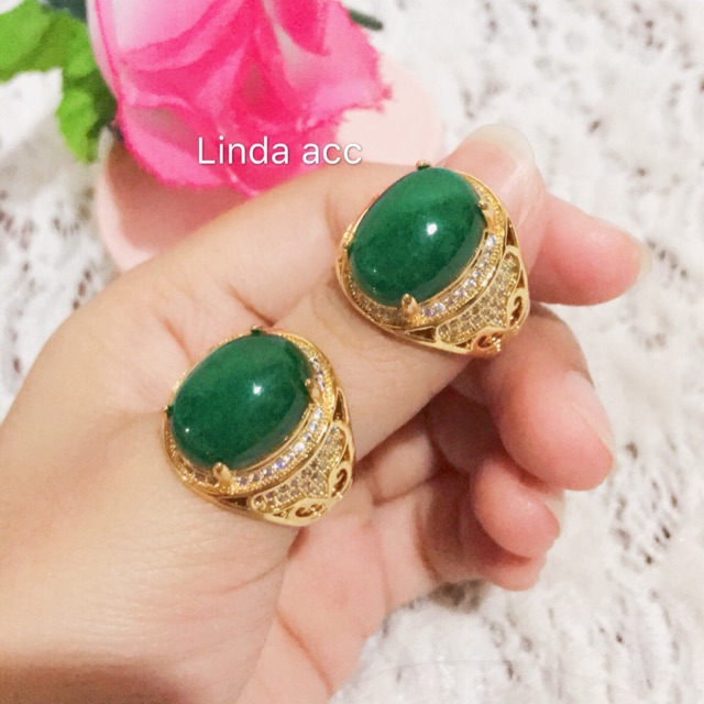 cincin giok asli lapis emas