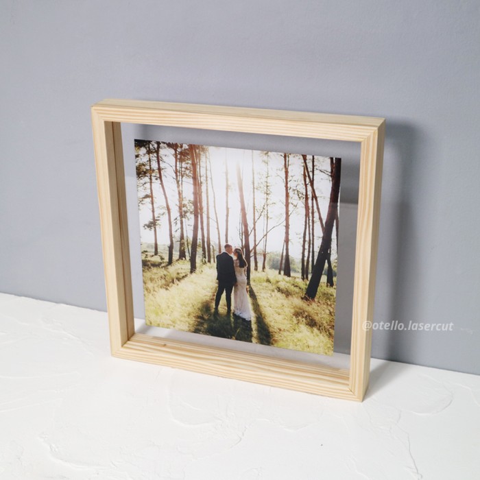 Wooden Floating Frame Photo Square Custom Gift Valentine Foto Pacar Hadiah Kado Sahabat