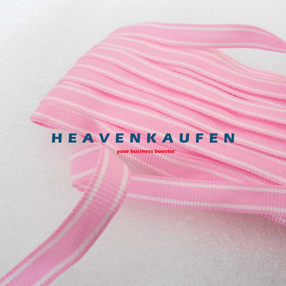 Webbing Strip Halus Lebar 1 cm Warna Pink Strip Putih Harga Per Rol isi 18 Meter