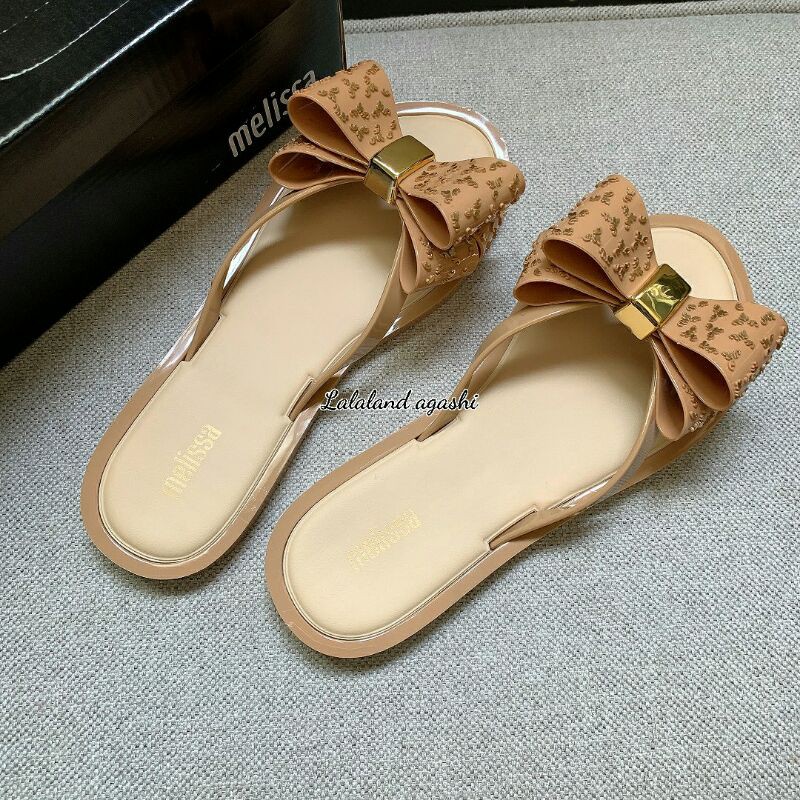 Sandal Melissa Ultragirl Luxe Bow Ballet Flats Khaki/Sandal jelly wanita/Sandal pita