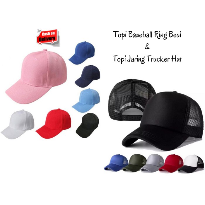 Topi Ring Besi Baseball dan Topi Jaring Polos Kualitas Premium