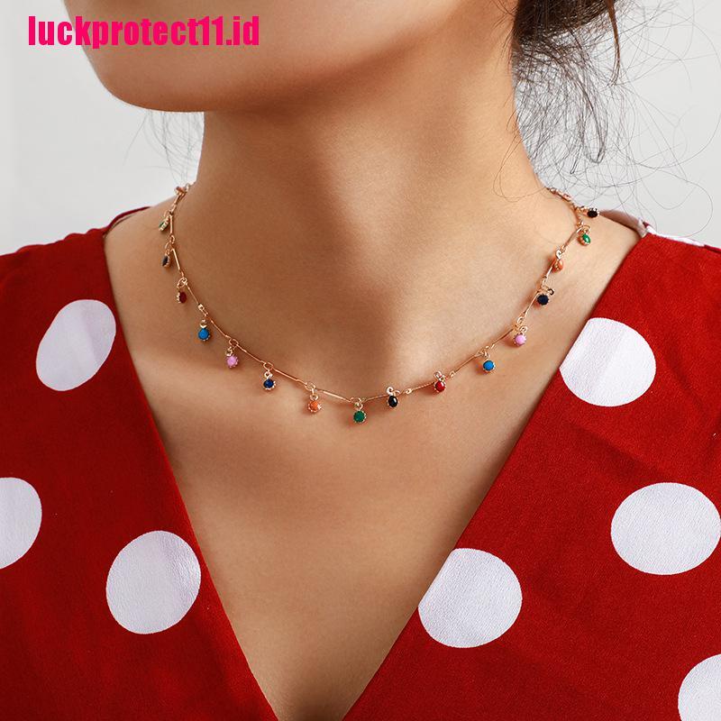 Kalung Rantai Choker Liontin Manik-Manik Rumbai Warna-Warni Gaya Boho Untuk Wanita