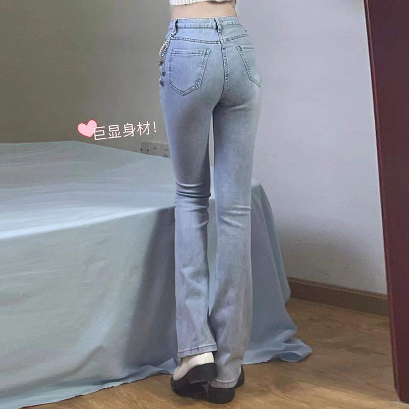 Red Retro micro-flare pants in spring new high waist slimming design niche high street straight jeans women