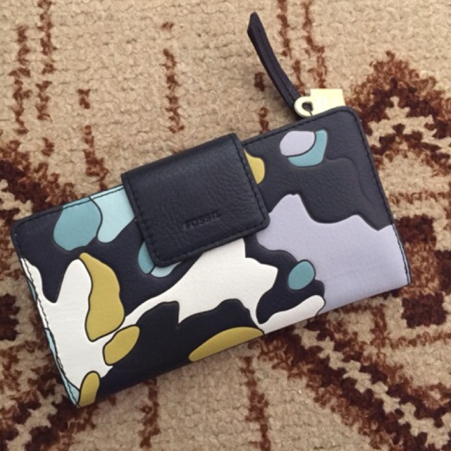 SALE Fossil Emma RFID Tab Clutch Wallet Blue Multi