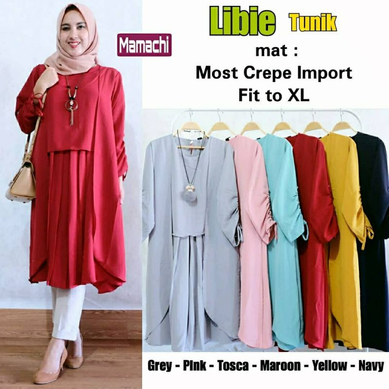 Libie Tunik, TUNIK WANITA MUSLIM CANTIK BAHAN MOST CREPE IMPORT LD 104 TERMURAH TERLARIS