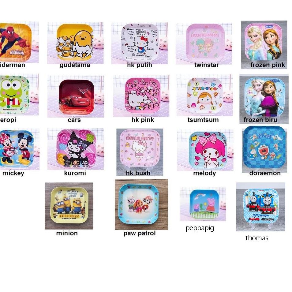 ❈➬ Piring saji melamin kotak kecil karakter PM014 mickey kitty melody spiderman cars frozen peralata